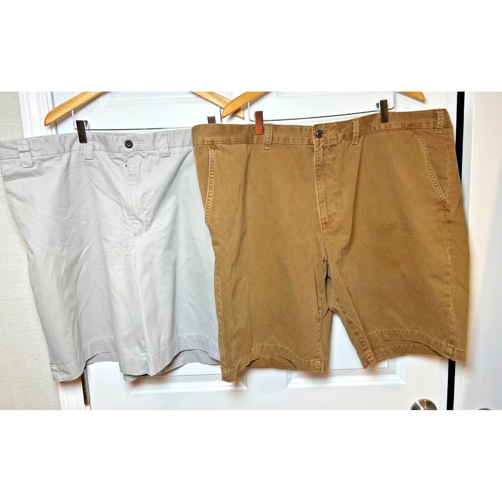 Lot 2 Eddie Bauer Chino Shorts 48 Cotton Gray Brushed & Brown Canvas 2011/2012